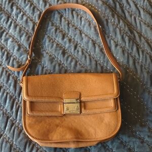 Dkny Push Lock Tan leather Shoulder Bag